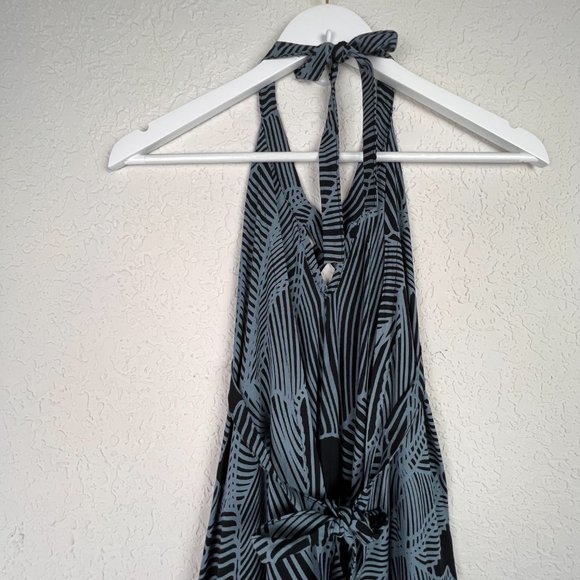 BOHO Womens Black White Long Maxi Striped Print Tie Halter Neck Dress - Picture 7 of 8